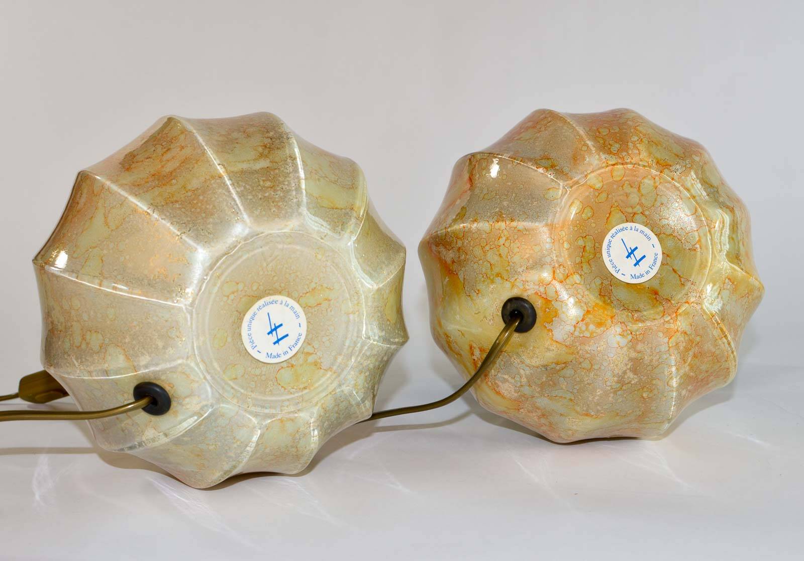 Stunning Pair of French Handmade Glass Laque Line Table Lamps, 1970s