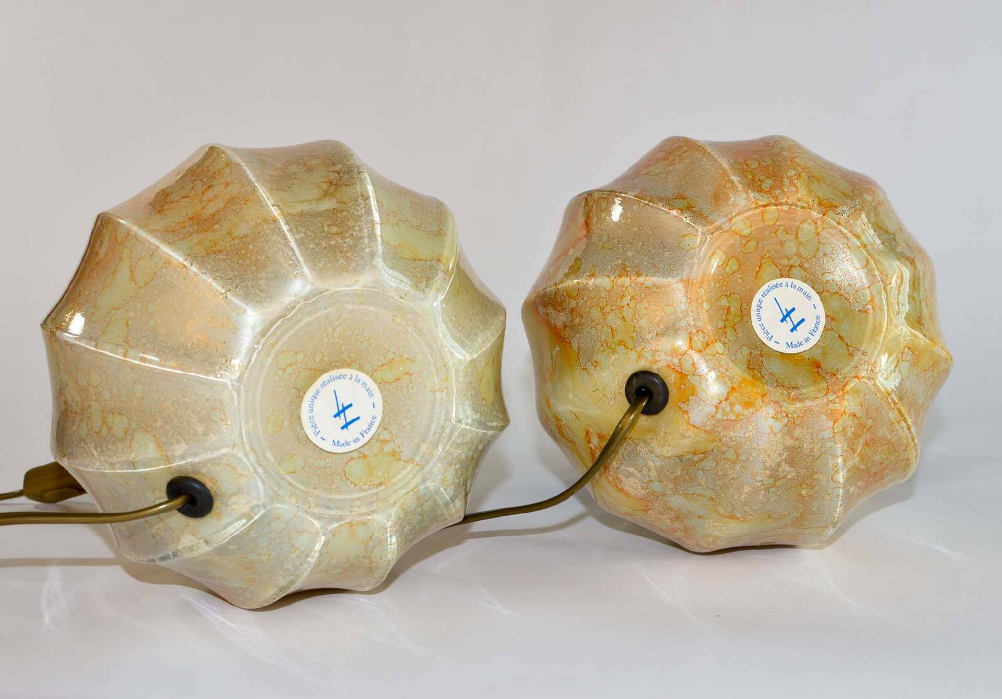 Stunning Pair of French Handmade Glass Laque Line Table Lamps, 1970s