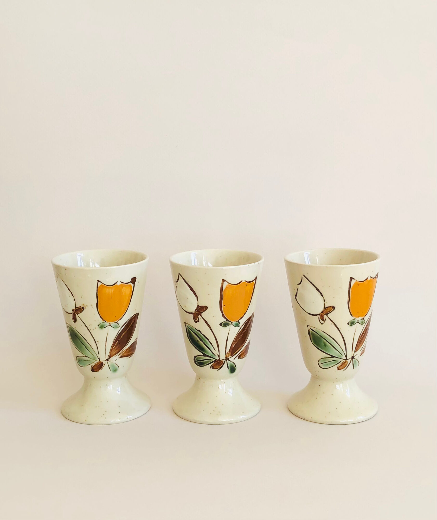 Set of 6 vintage Korean mazagrans in sandstone