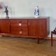Scandinavian teak sideboard, 230 cm long, with 3 doors and 4 drawers.