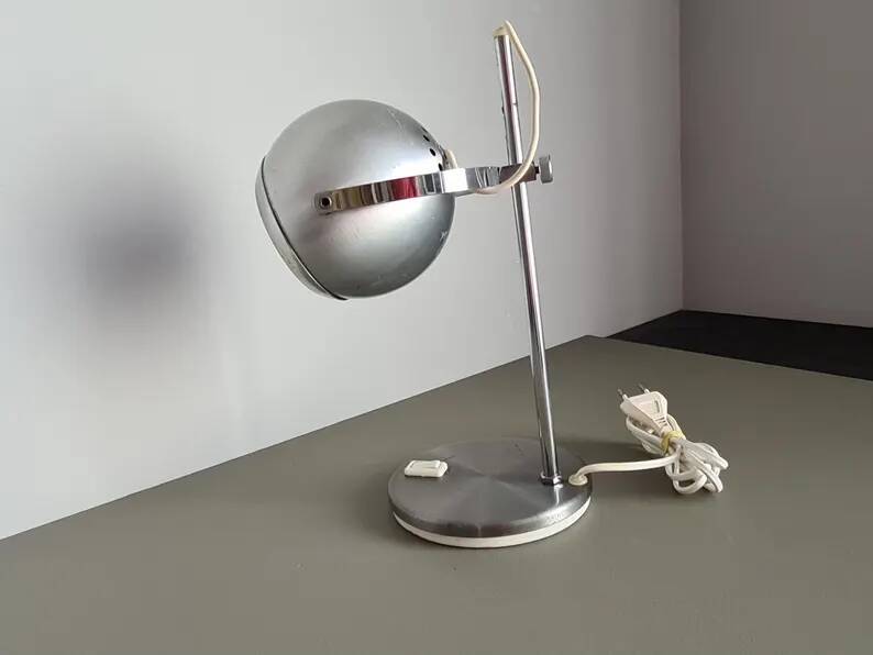 Mid Century Eyeball Desk Lamp, Space Age Table Light, brushed chrome