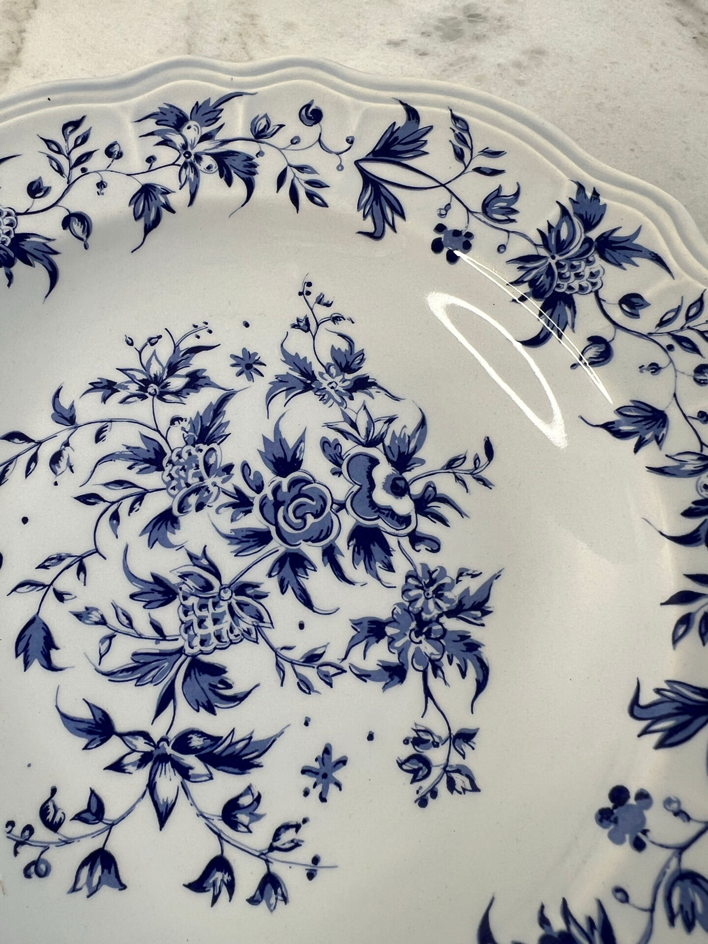 Set of 6 deep plates Salins Royal France with blue floral decoration.