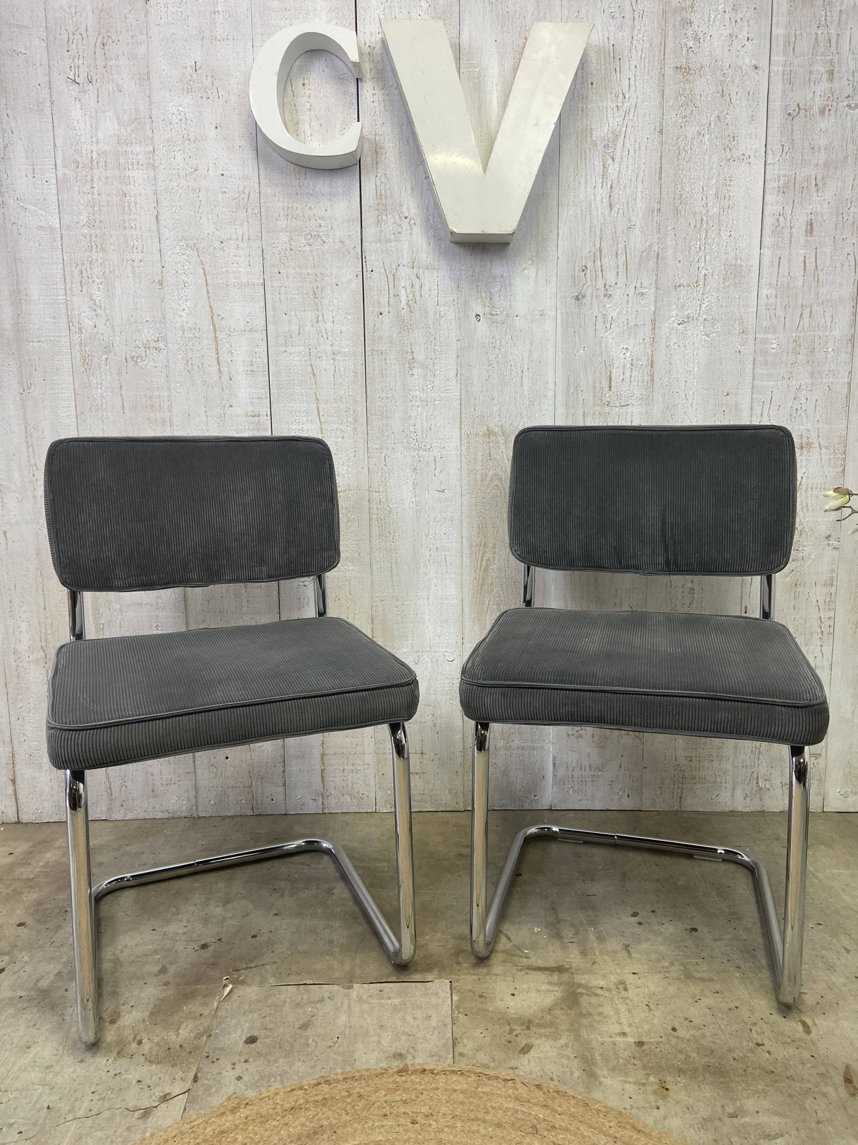 Pair of chrome and velvet chairs