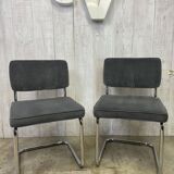 Pair of chrome and velvet chairs
