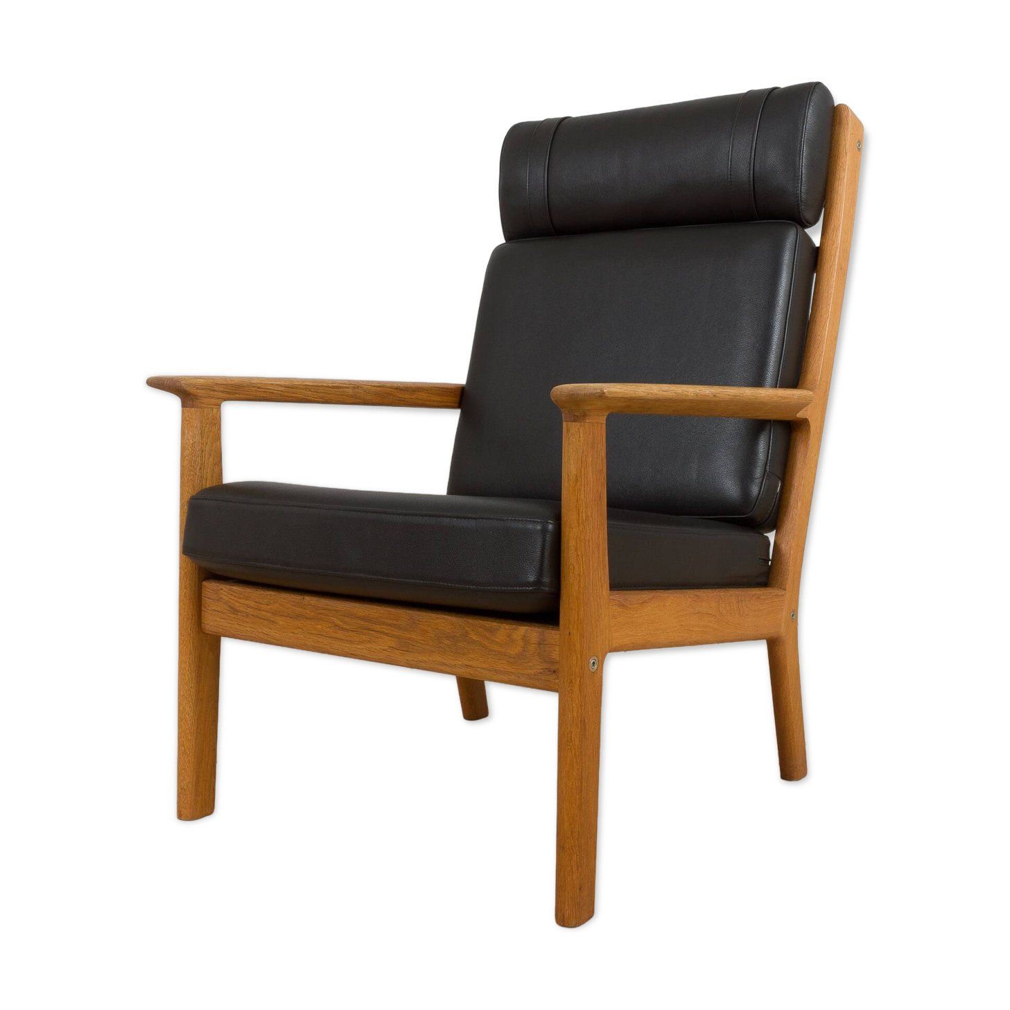 Hans Wegner GE 265 armchair  for Getama in Oak & Black Leather, Denmark