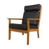 Hans Wegner GE 265 armchair  for Getama in Oak & Black Leather, Denmark