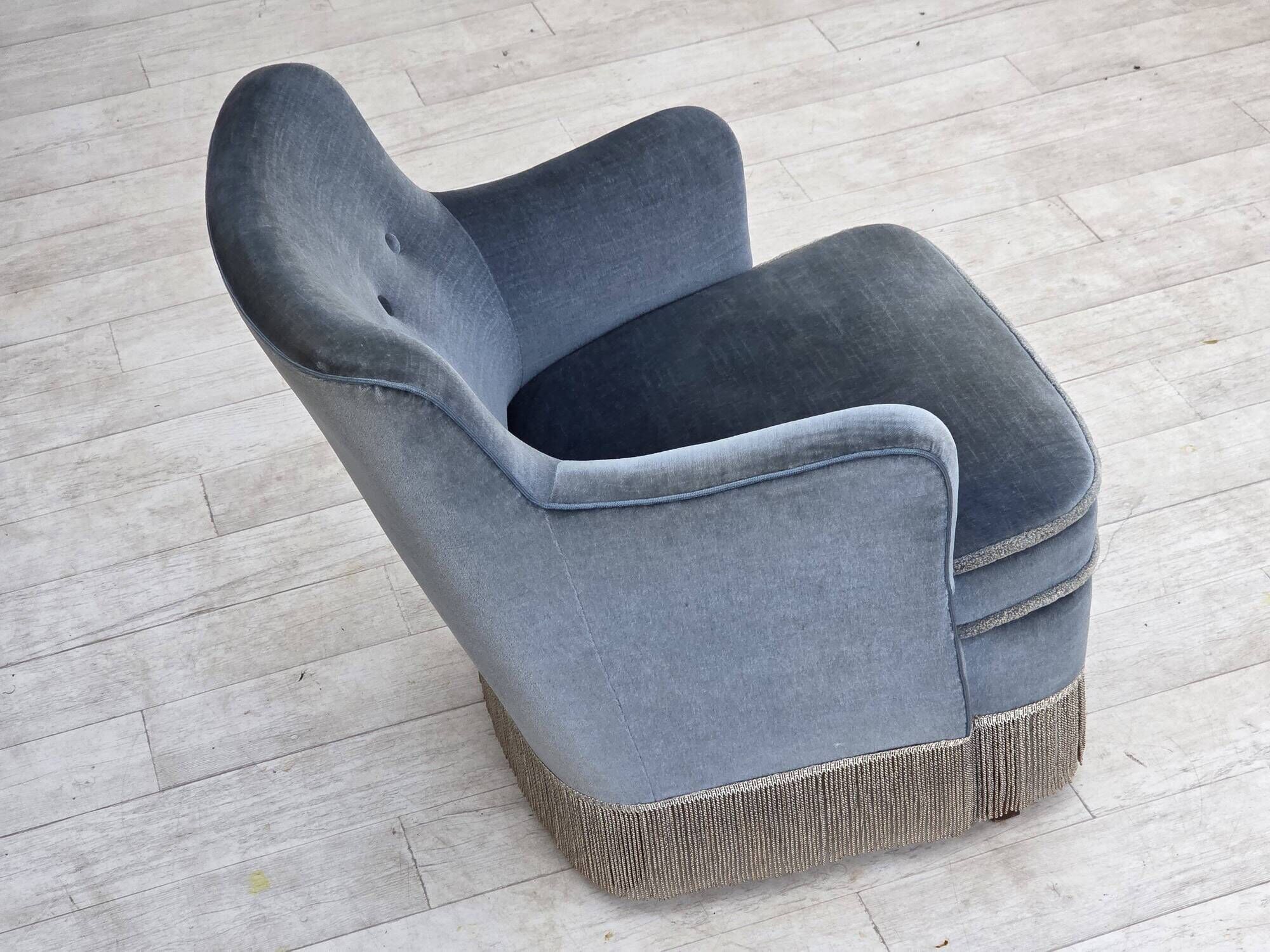 1970s, Danish armchair, furniture velour, beech wood.