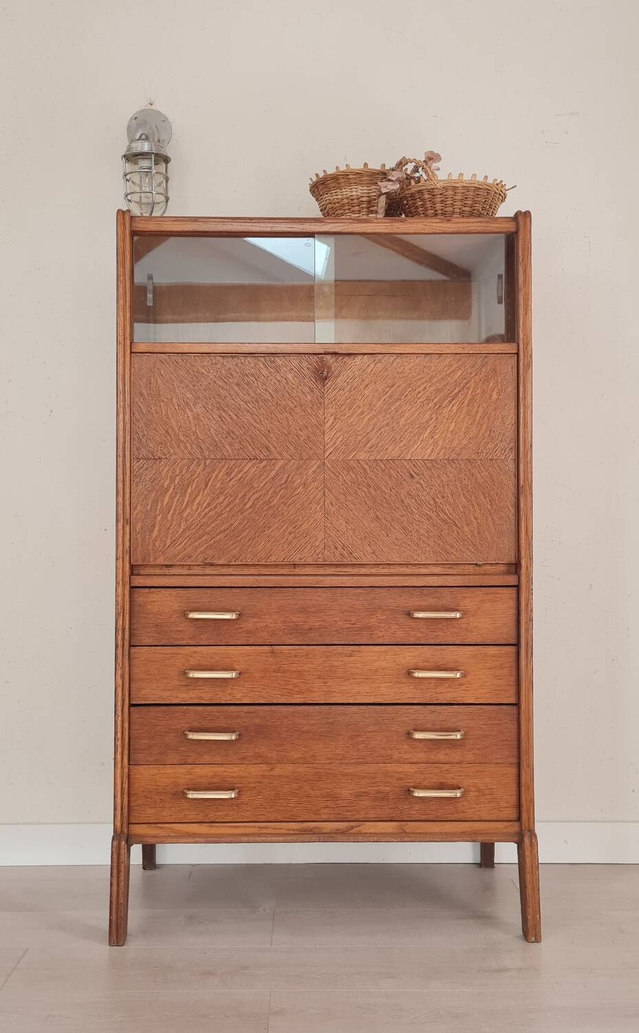 Scandinavian secretary desk - showcase chest of drawers