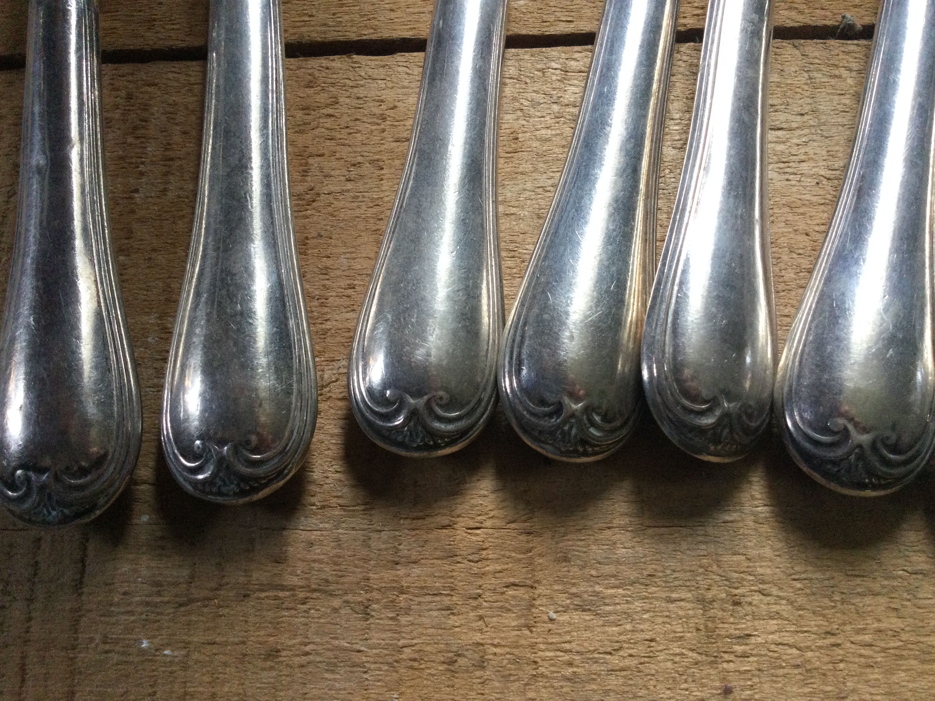 Set of 10 antique silver metal knives