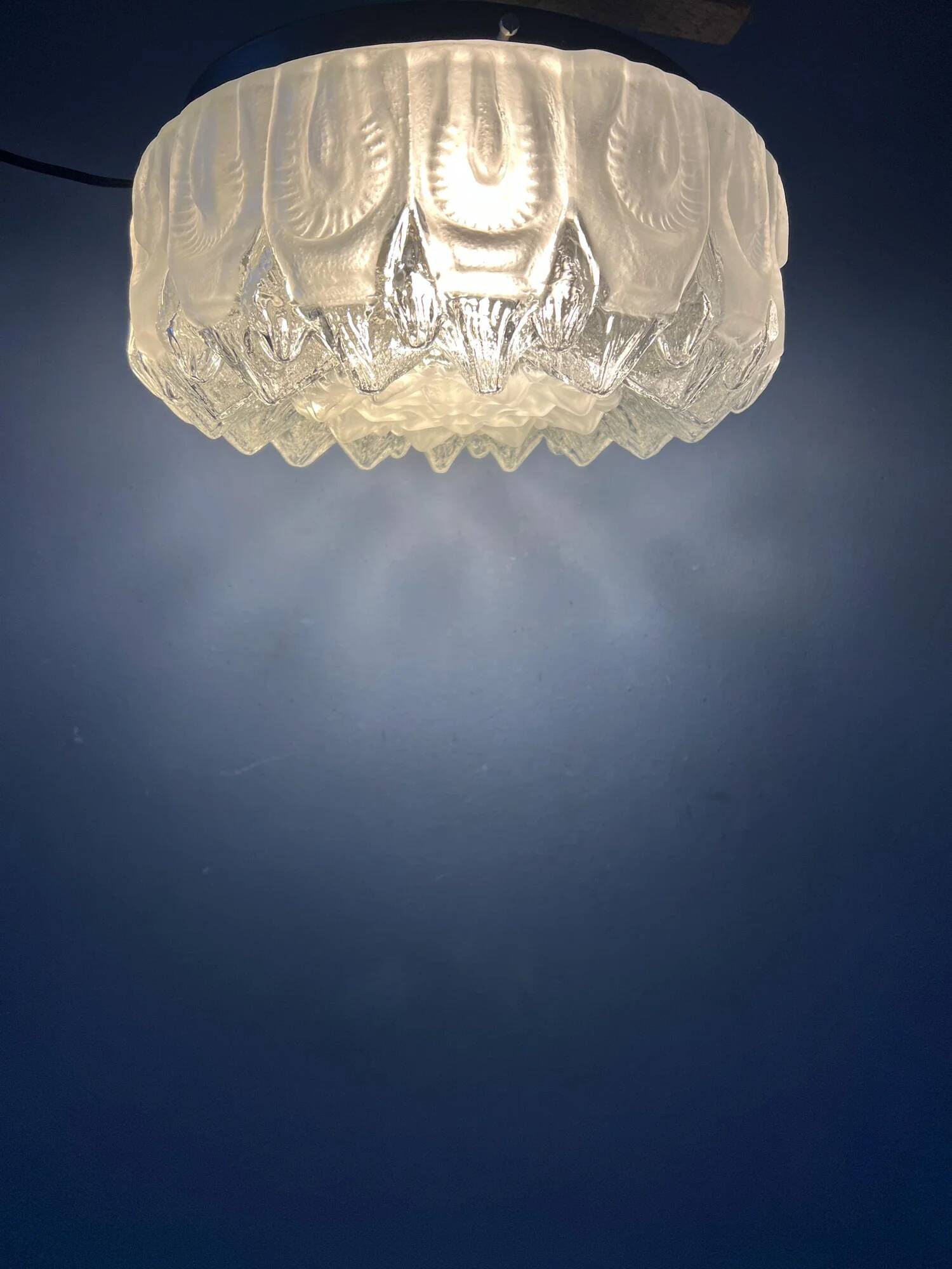 Vintage mid-century decorative thick glass ceiling lamp