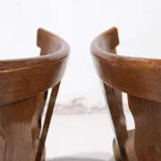 Set of 3 brutalist chairs with arched cut-outs and turned legs