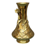 Massive bronze vase, decorated with bird figures and poppy flower.