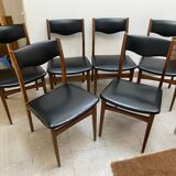 Set of 6 Scandinavian Skaï and teak wood chairs