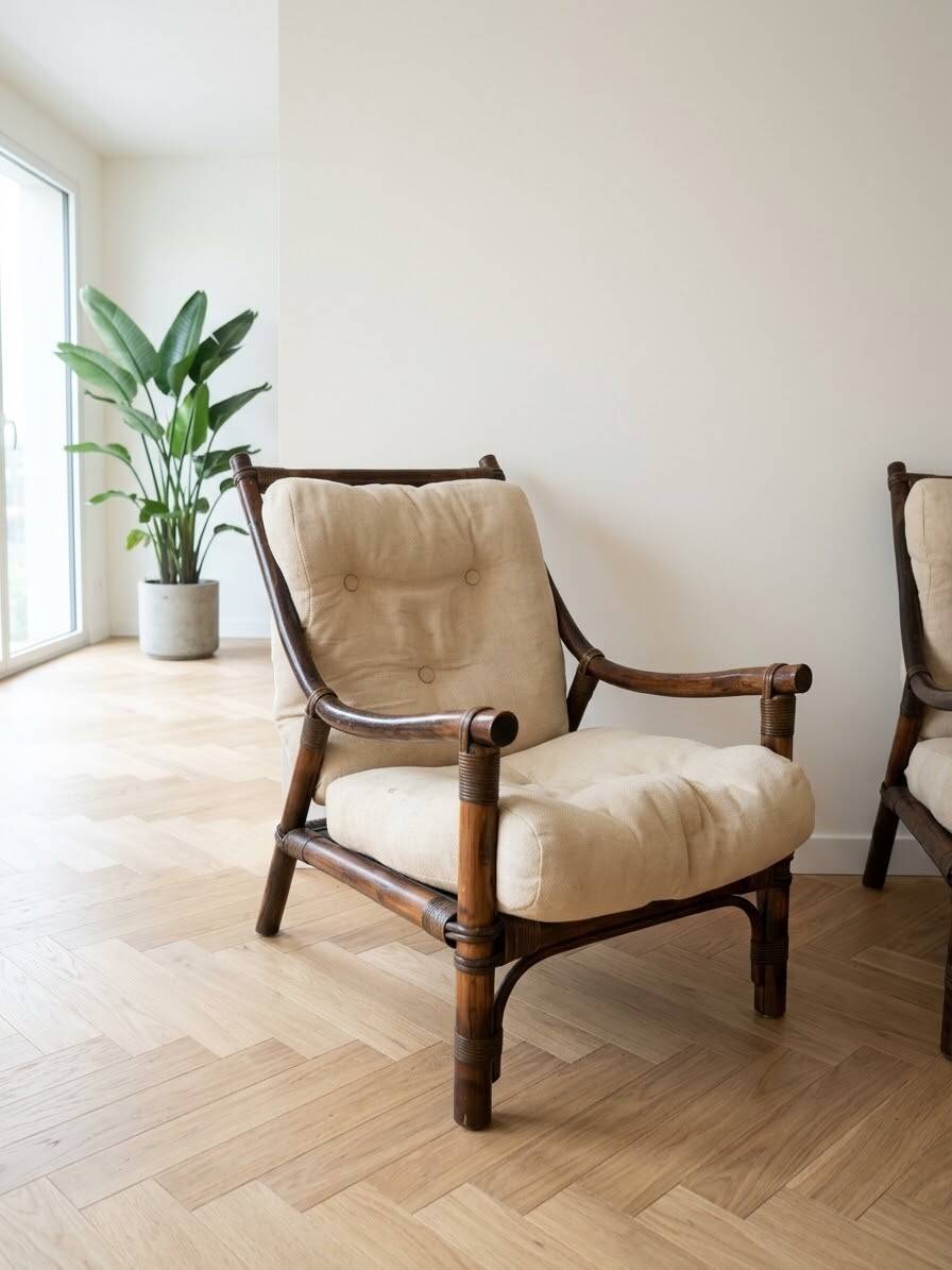 Pair of 1970s rattan armchairs