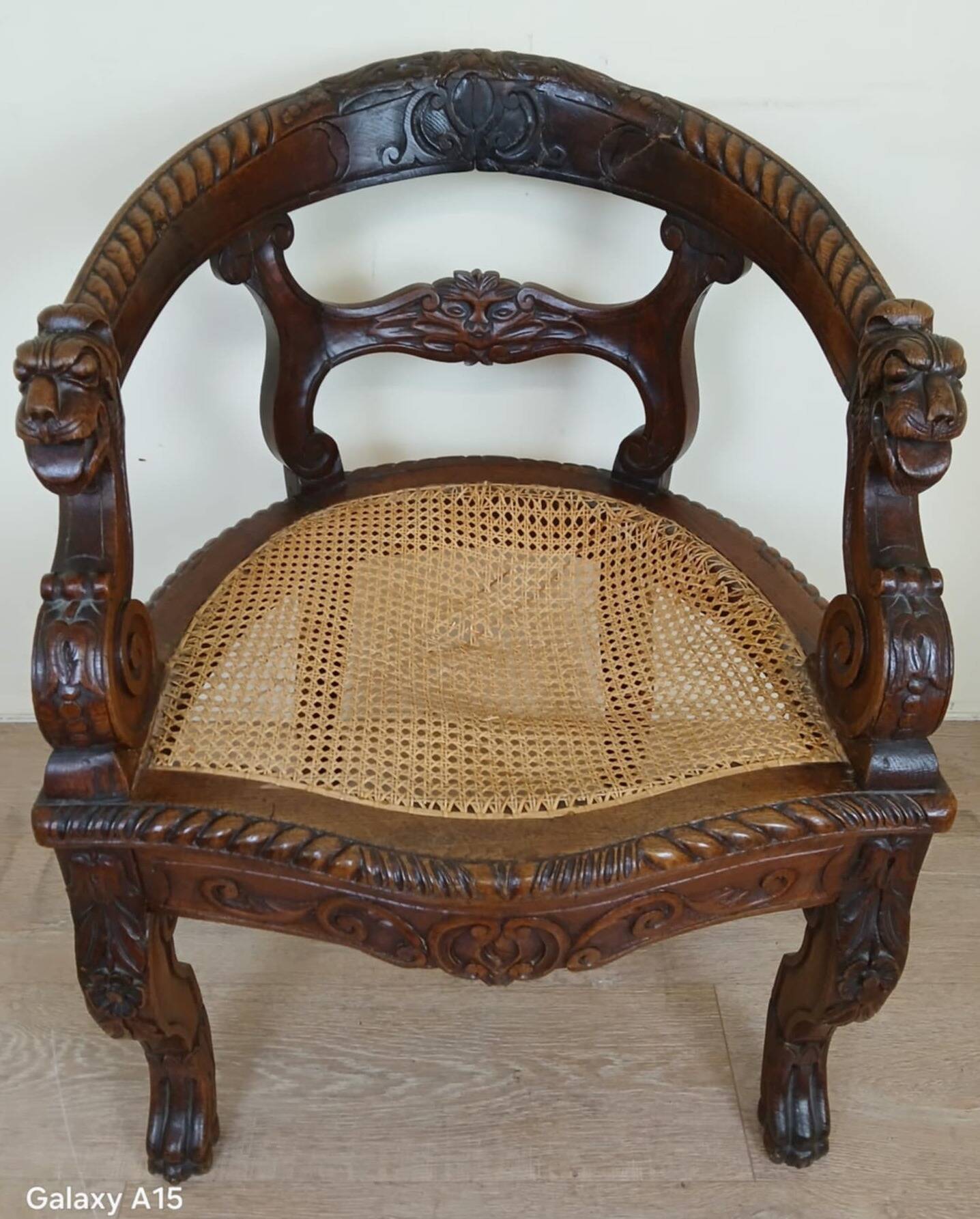 Renaissance style office chair in solid oak circa 1850