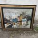 Grand tableau scene de rue urbaine esprit Bernard Buffet années 60