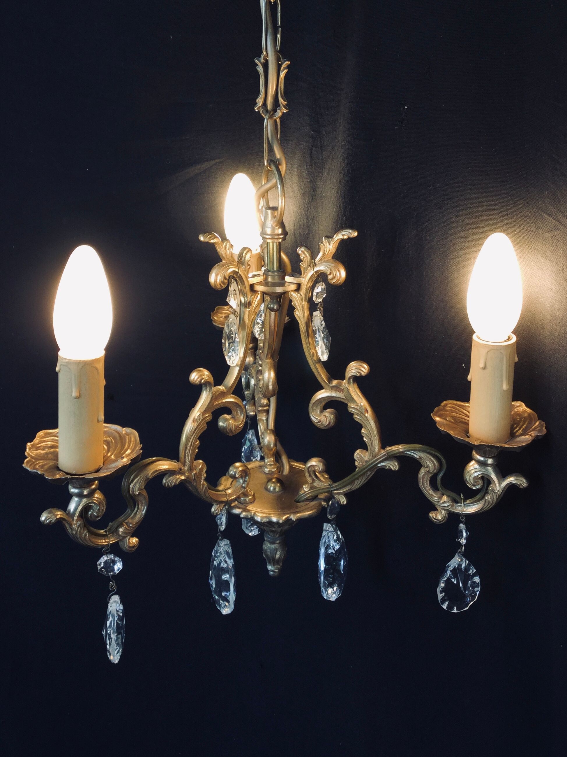 Lustre cage  à 3 lumières cristal et bronze