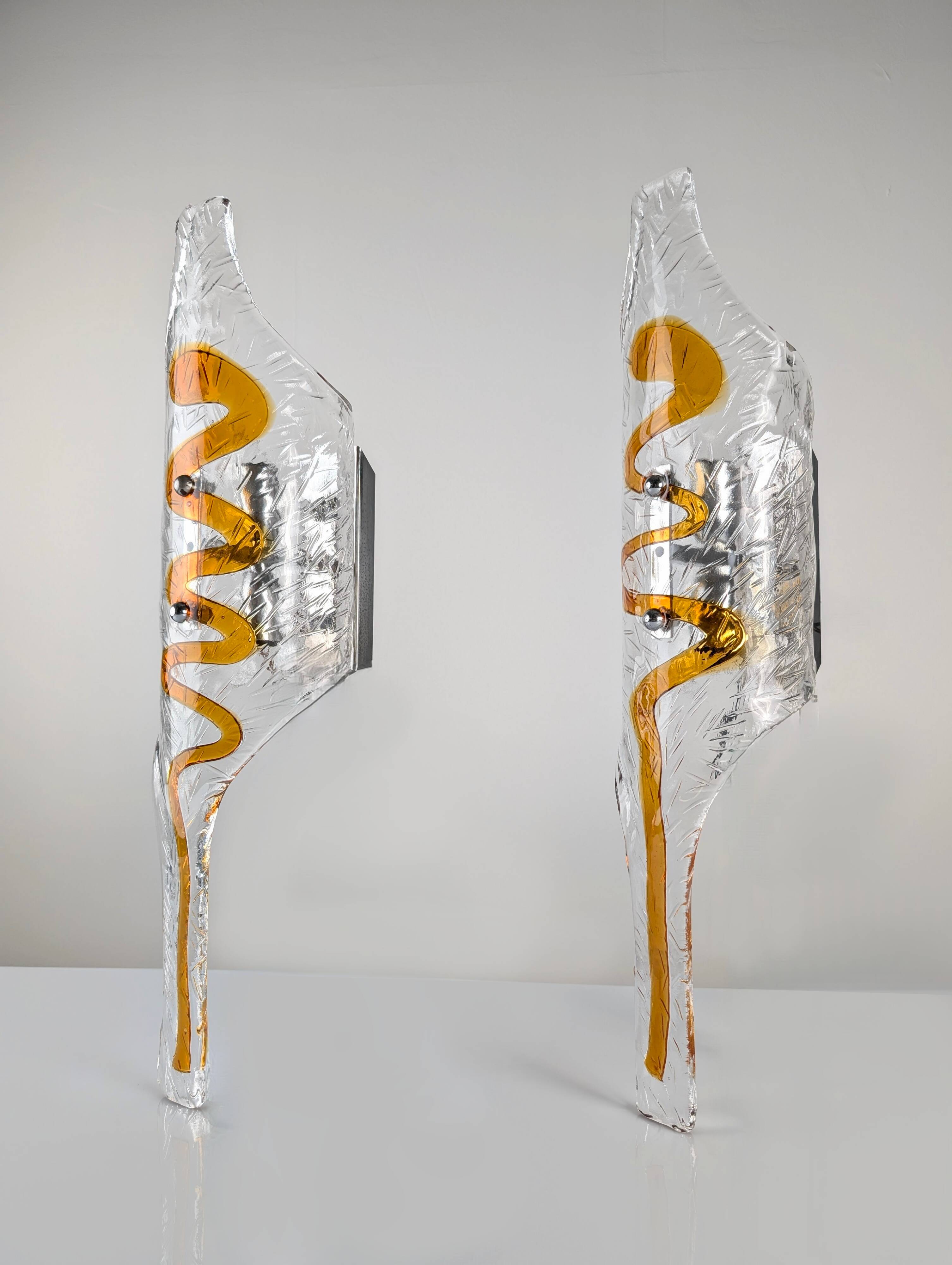 Pair of Murano Glass Sconces XXL Att. Toni Zuccheri for Mazzega 1970s