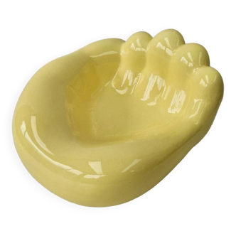 Empty Pocket Ceramic Ashtray Yellow Hand Shape Circa 50-60