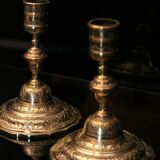 Pair of 19th bronze candlesticks with Regency-style chiseled decoration
