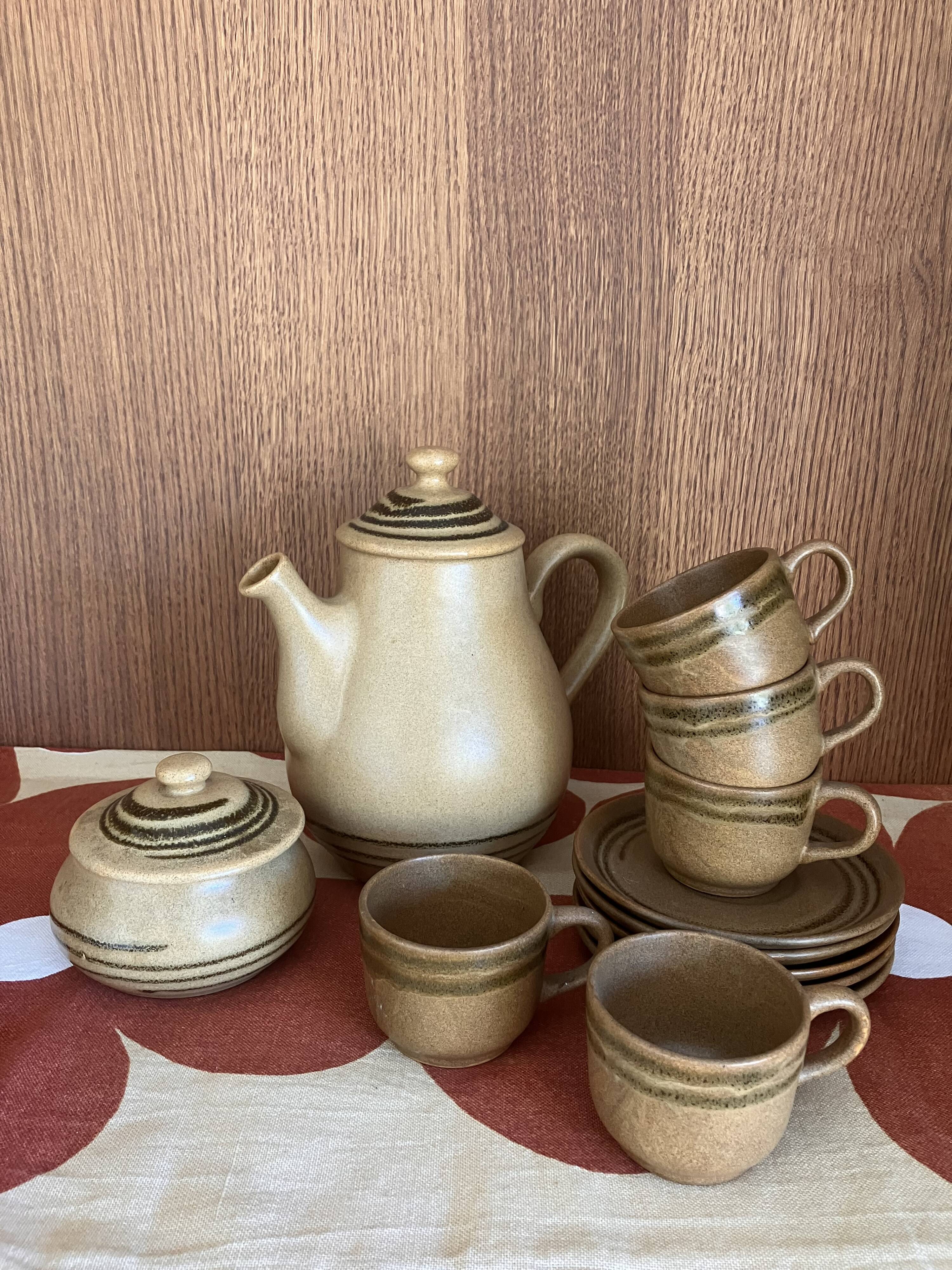 Service à café en grès Sarreguemines cafetiere tasses sucrier