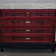 Commode Victorienne avec Revêtement Tartan et Plateau en Marbre