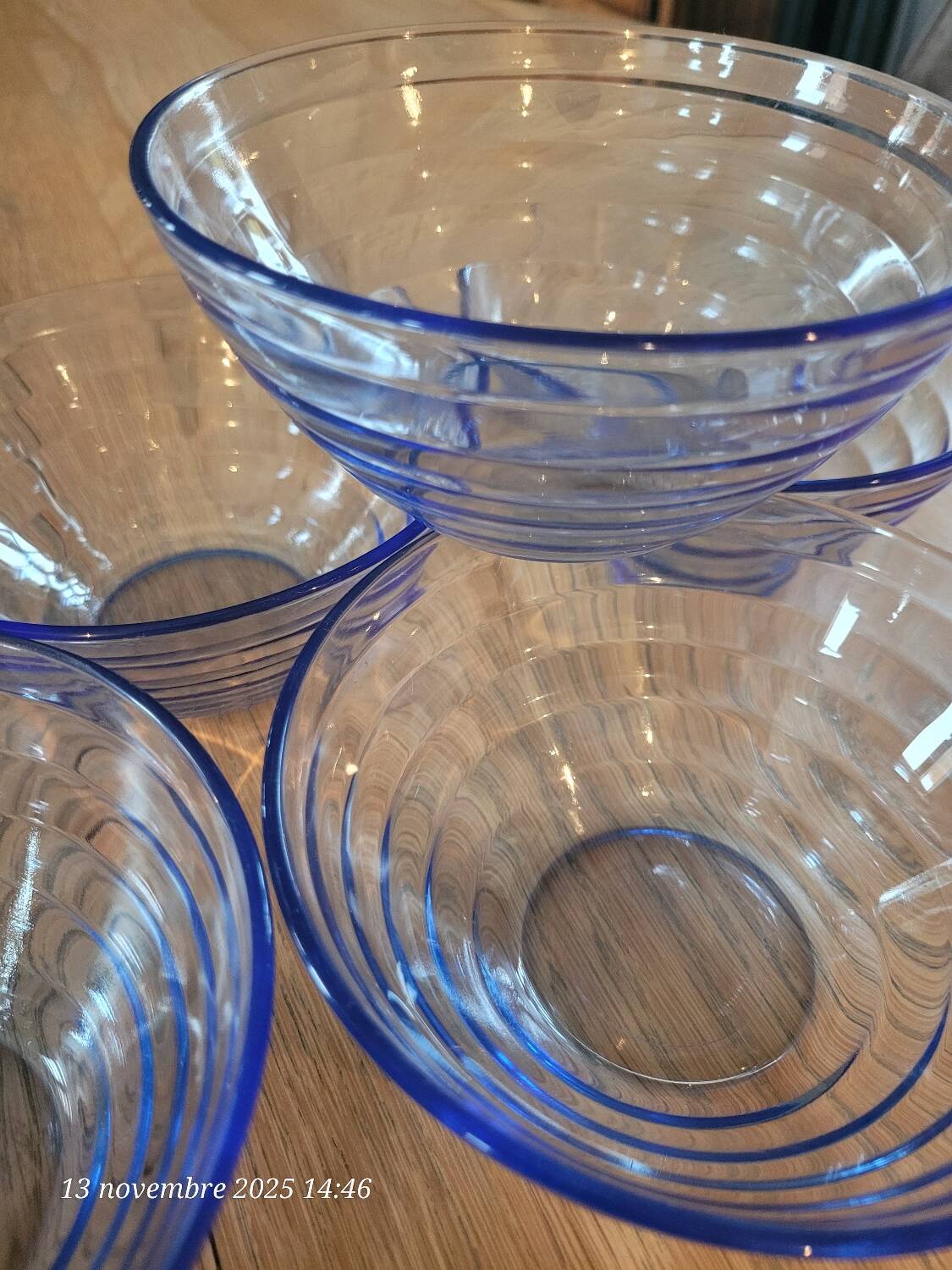 5 vintage blue tempered glass bowls