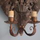 Pair of wall sconces in embossed brass with floral patterns, wall lamp, sconce.