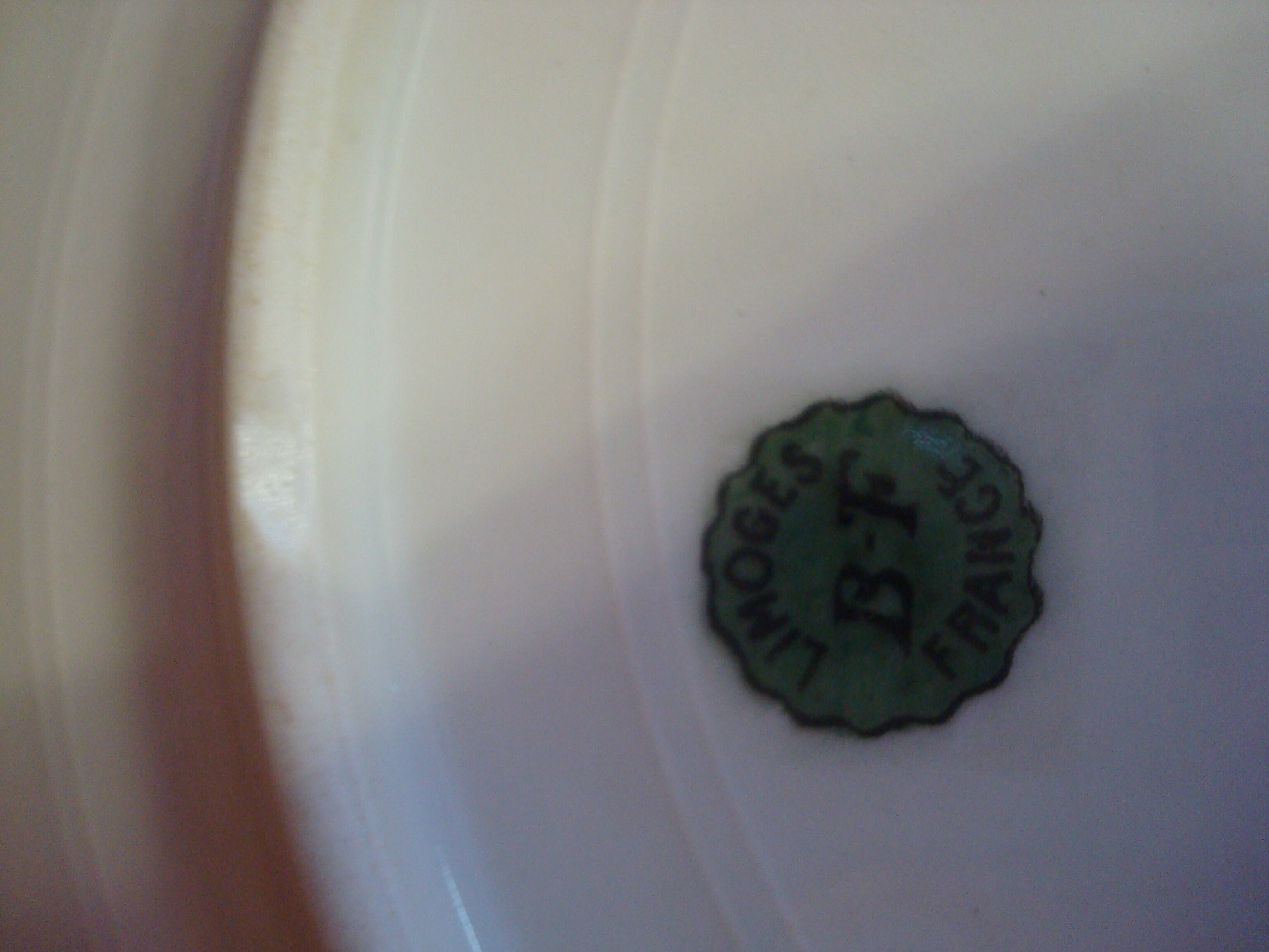 6 flat porcelain plates, "B.F Limoges" garlands of roses and geometric frieze, lot 1.