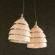 Set of 2 pink glass pendant lamps with silver threads