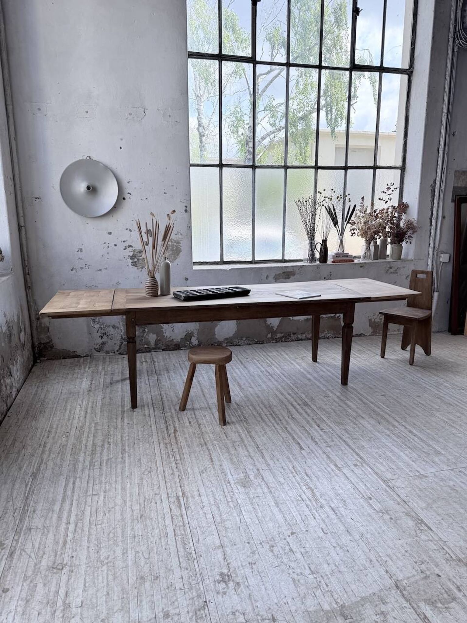 Solid oak farmhouse table with extensions (190-280cm) 1950