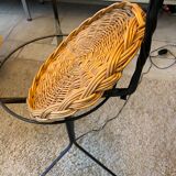 Living room lamp in metal and wicker, raffia lampshade 1950