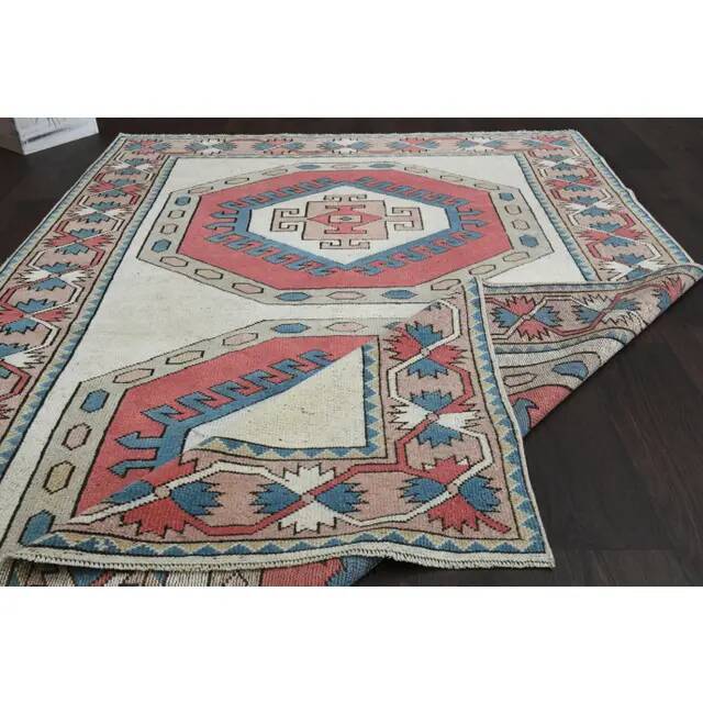 Vintage Turkish Oushak Handmade Wool Cotton Red Area Rug 150x218