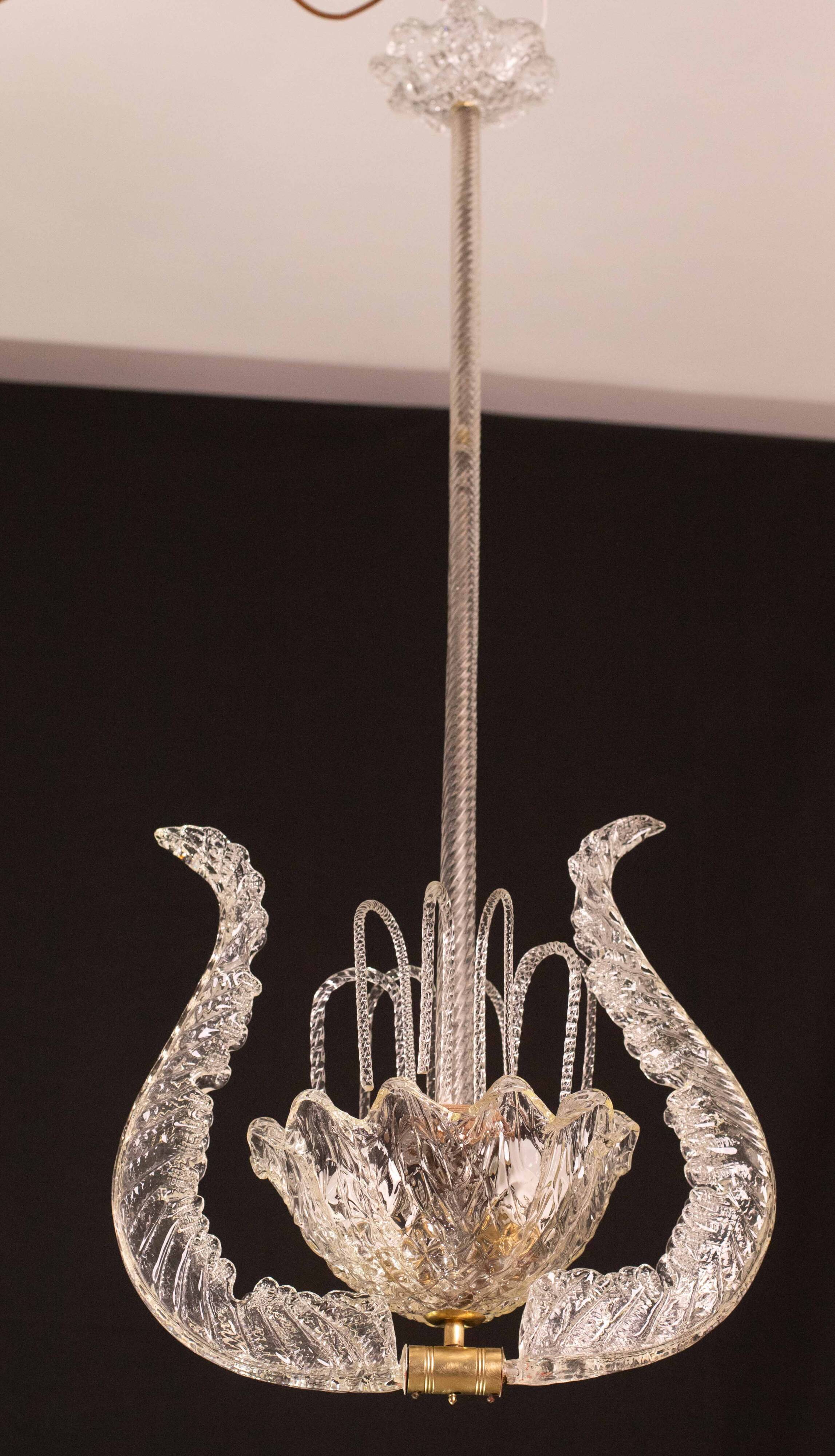 Set of 5 Art Decò Fountain Chandelier By Barovier e Toso, Murano Glass, 194