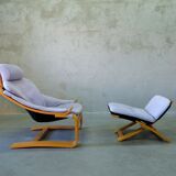 Swedish Leather Lounge Chair with Footrest by Ake Fribytter for Nelo Kroken, 1970s