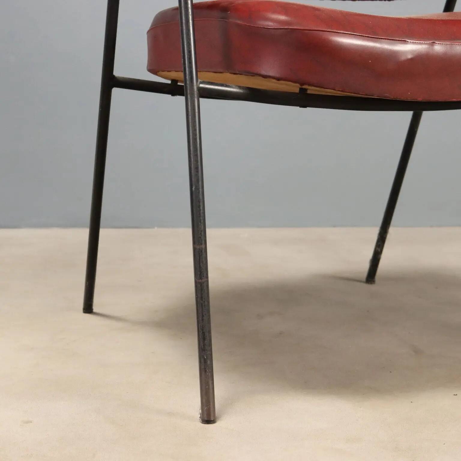 Pair of vintage metal and faux leather armchairs, Italian design, 1960s
