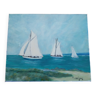 Oil on canvas marine painting Breton landscape