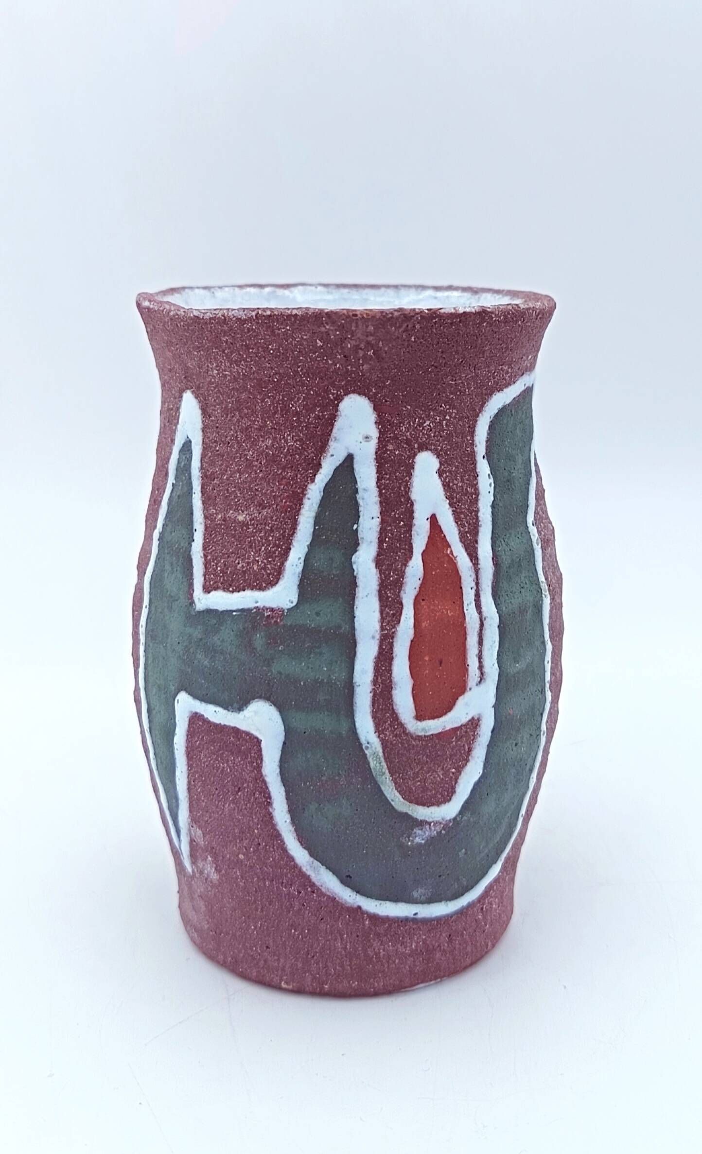 Small Accolay vase in ceramic with polychrome abstract decoration – 1950s/60s