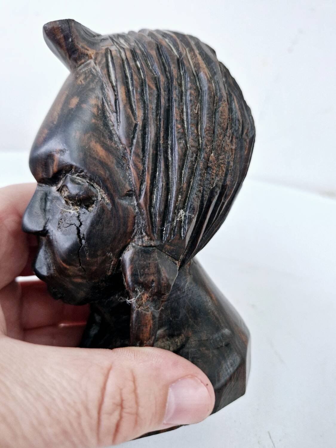 African woman bust in ebony wood hand carved ethnic art