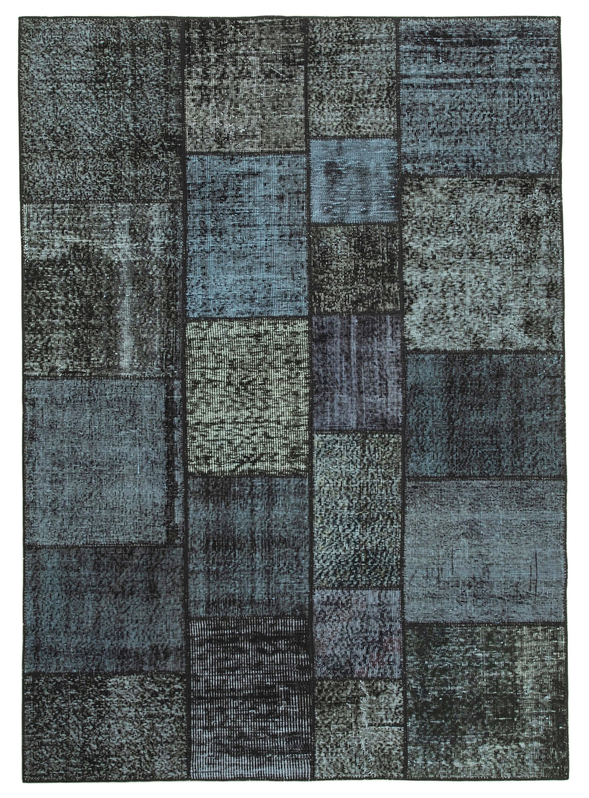 Hand-knotted oriental overdyed 171 cm x 240 cm black patchwork carpet
