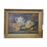 Still life with oranges and teapot