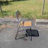 Folding chair in cane and chromed steel Vintage
