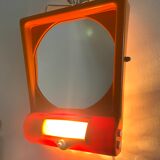 Orange table mirror or magnifying wall with lighting, 70s