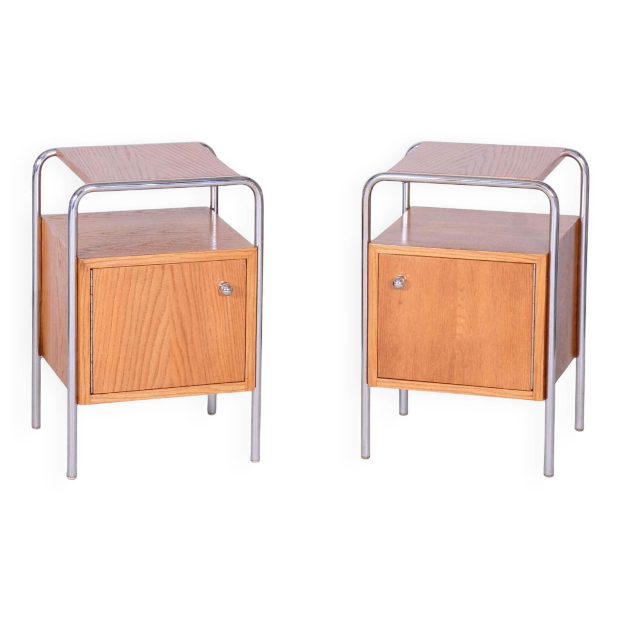 Bauhaus Chrome Bedside Tables attributed to R. Slezák, Former Czechoslovakia, 1930s, Set of 2