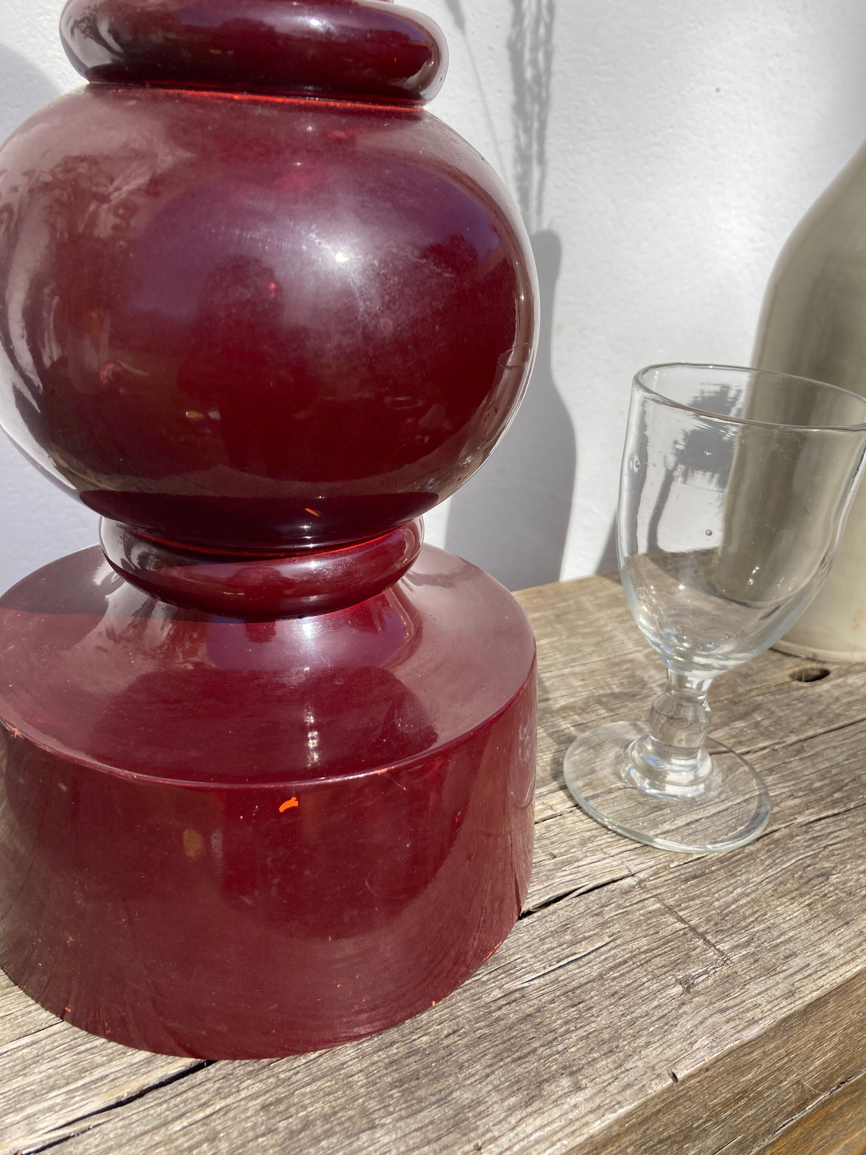 Large 1970 wooden lamp foot turned plum
