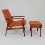 Vintage armchair pumpkin orange corduroy design by H.Lis