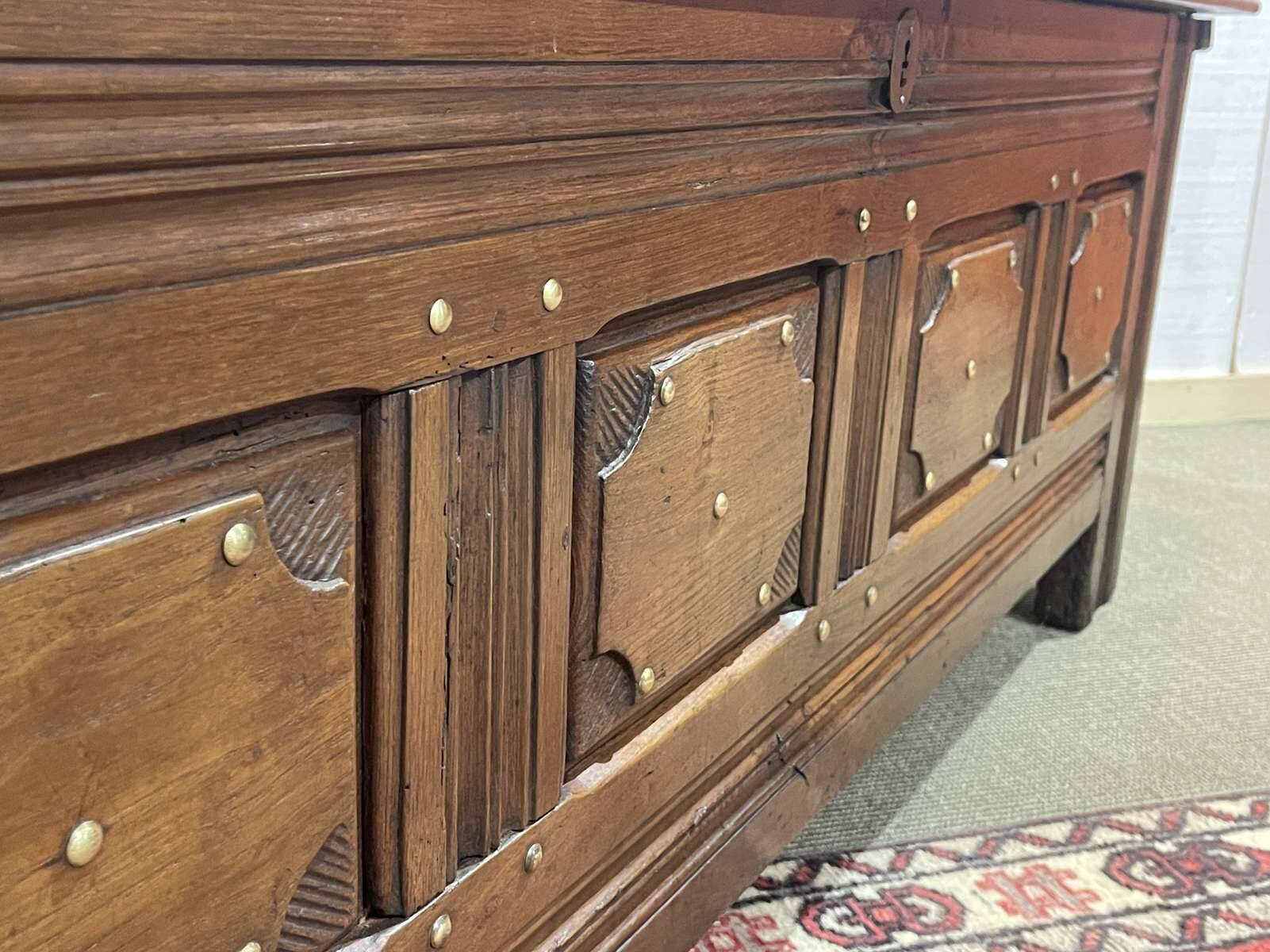 19th century Breton oak storage bench