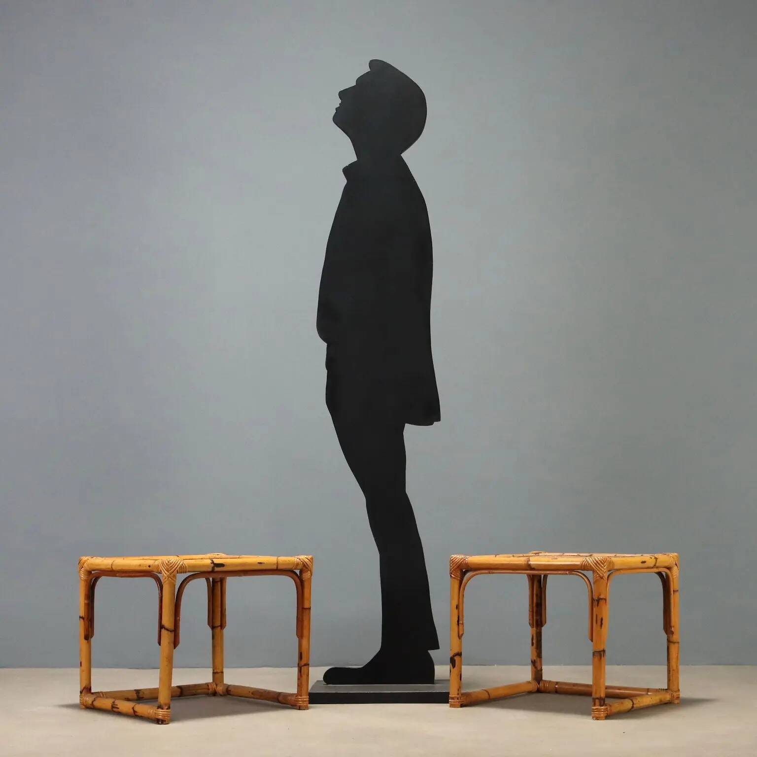 Vintage coffee tables in walnut and bamboo, Italian design 1970s-1980s.
