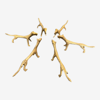 6 lioness-shaped brass knife holders