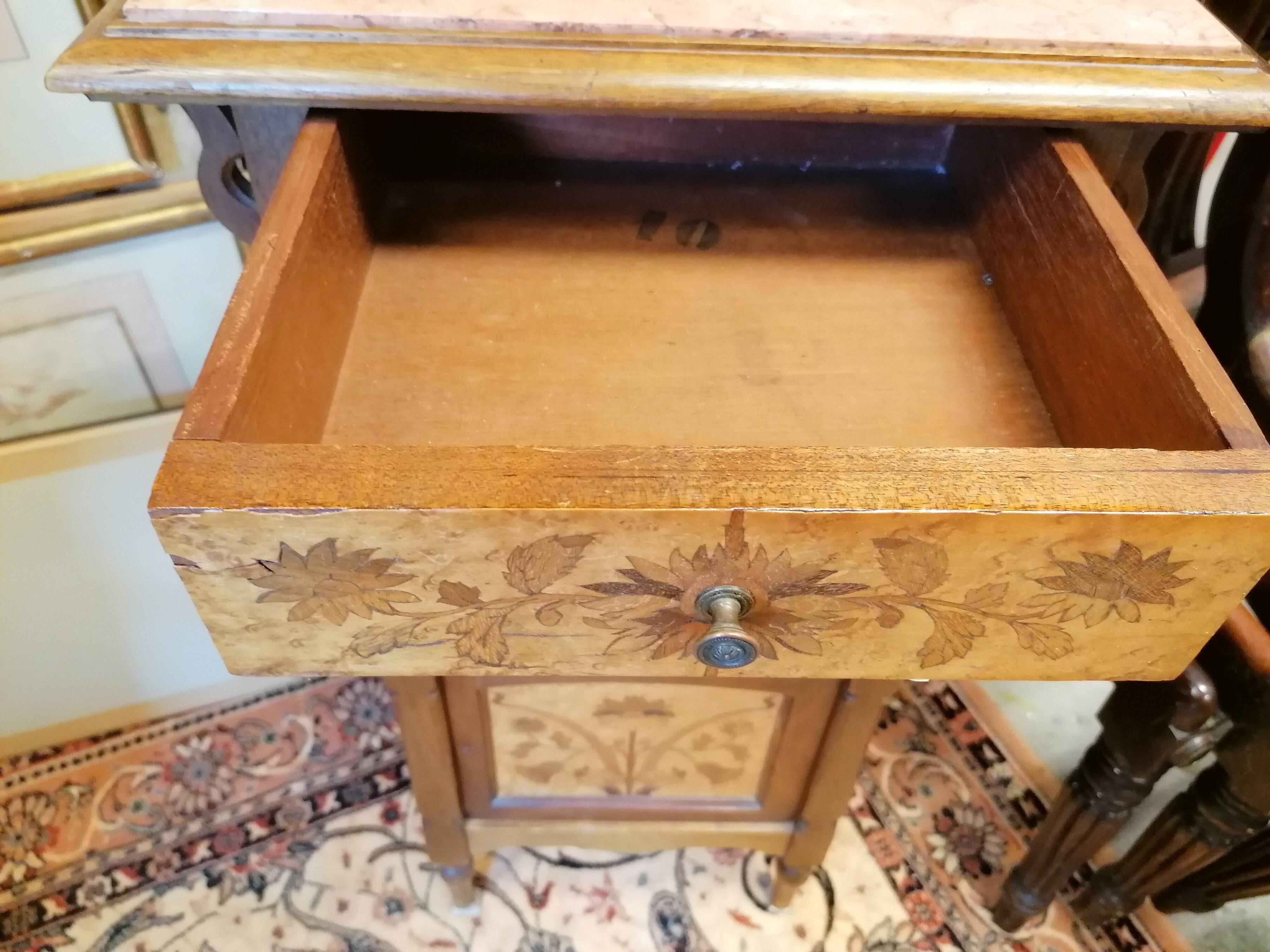 Art Nouveau marquetry bedside table